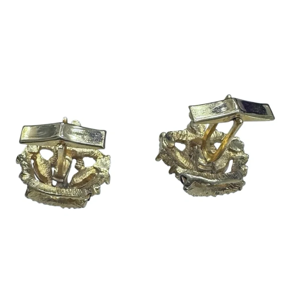 ROYAL CROWN RED AND CLEAR CRYSTAL GOLD TONE CUFFLINKS